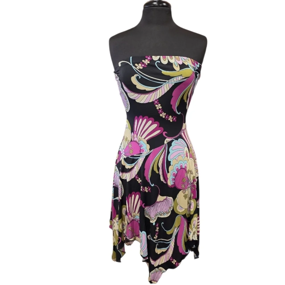 Vintage Strapless Dress with Pink and Purple Floral Design - Picture 1 of 14